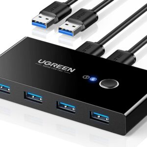 UGREEN USB 3.0 Switch Selector 2 Computers Share 4 USB Ports USB Switcher USB for PC Laptop Keyboard Mouse Printer Scanner One Button Switch Adapter with 2 Pack USB 3.0 Cables